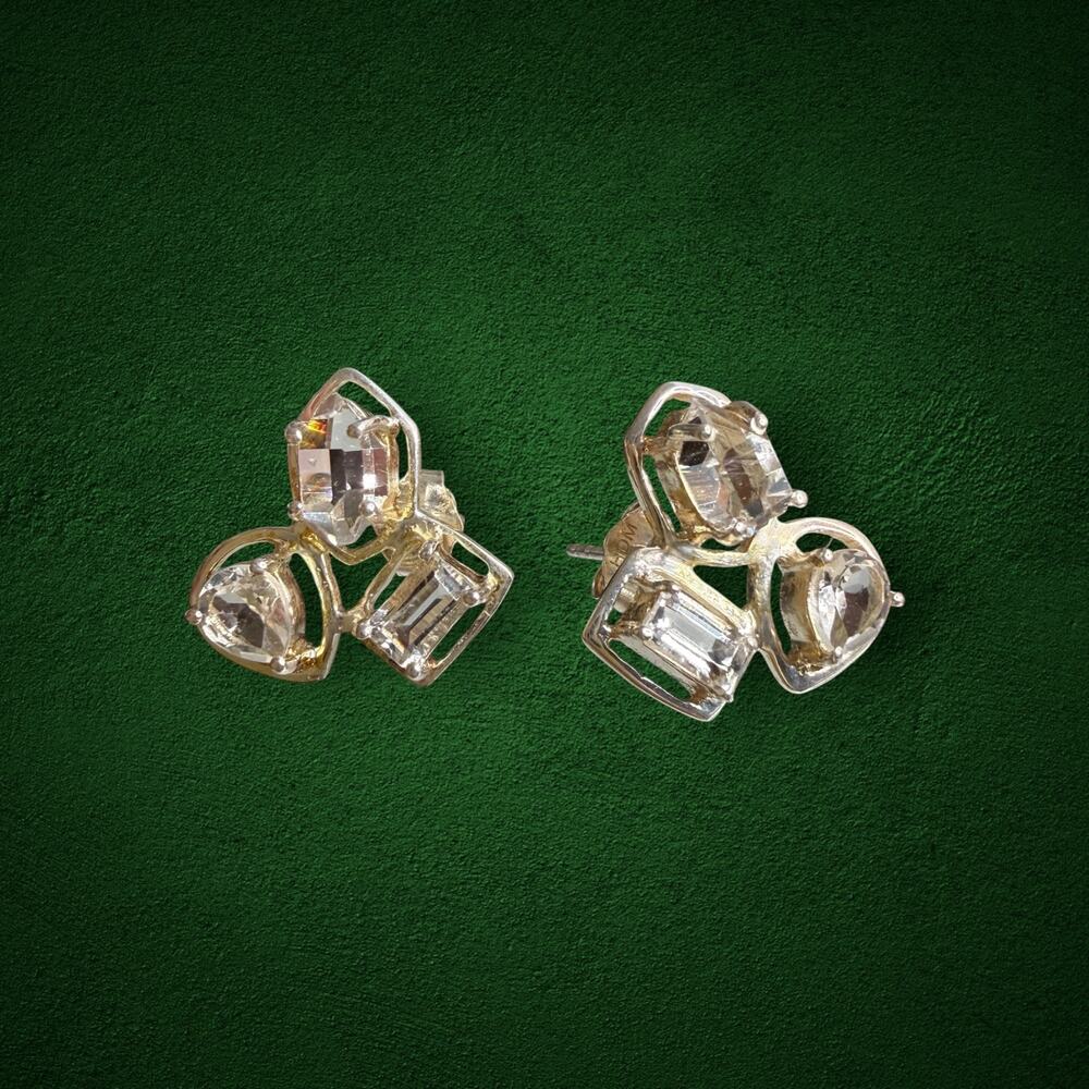 Sterling Silver 925 Clear Gemstone Multi-Cut Stud Earrings